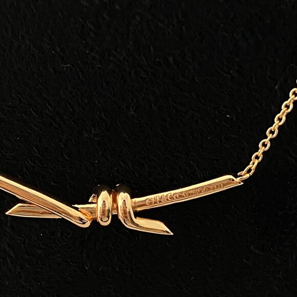 Tiffany & Cos Signature Rose Gold Bow Necklace Partially Encrusted With Diamo - Picture 8 of 8